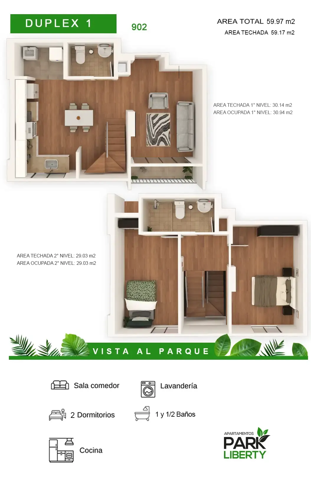 vivir frente al parque duplex 1 m