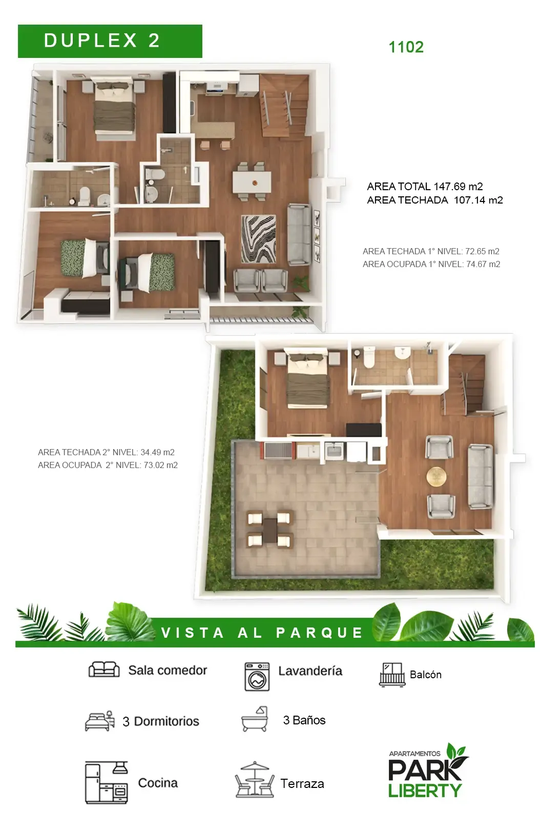 vivir frente al parque duplex 2 m